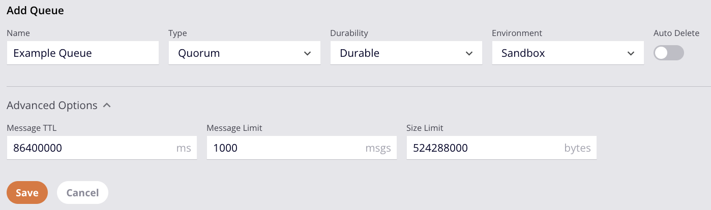 Message queues configure queue