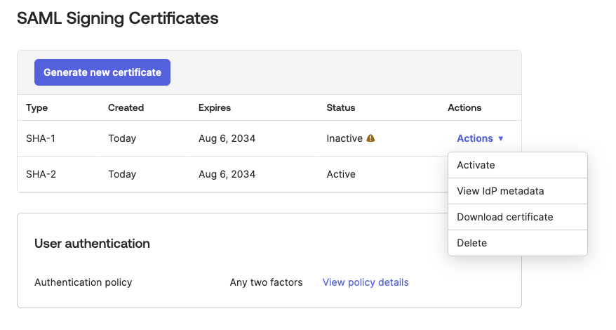 View IdP metadata