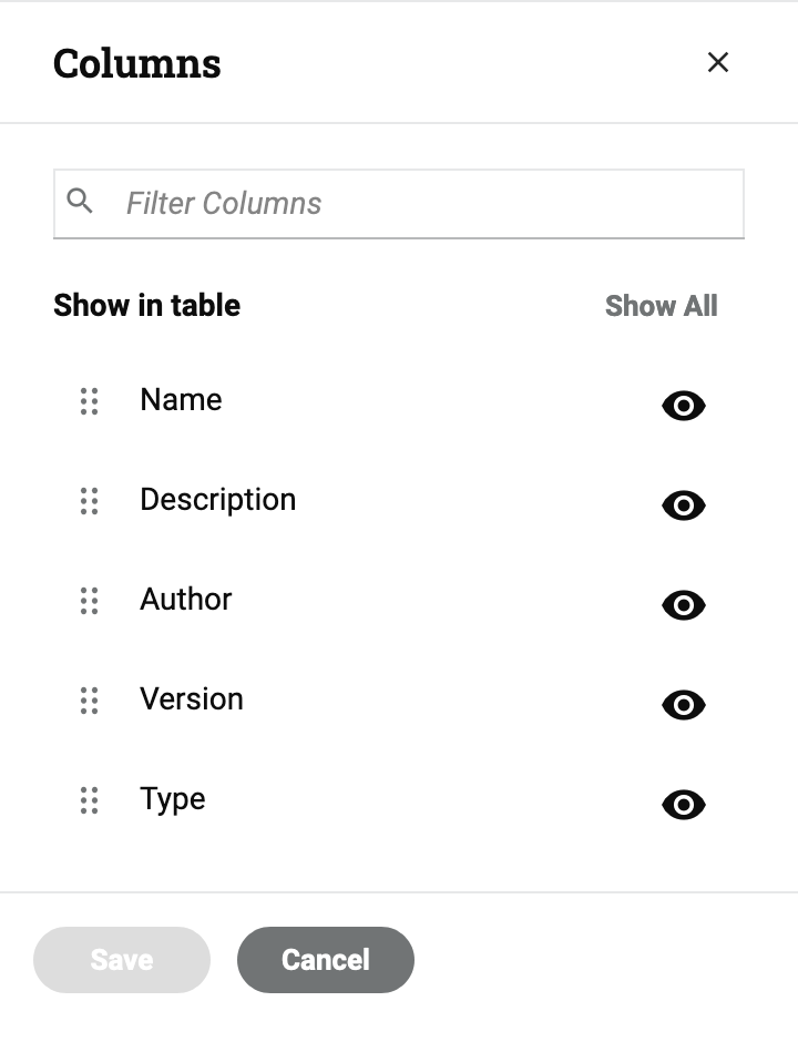 Columns settings