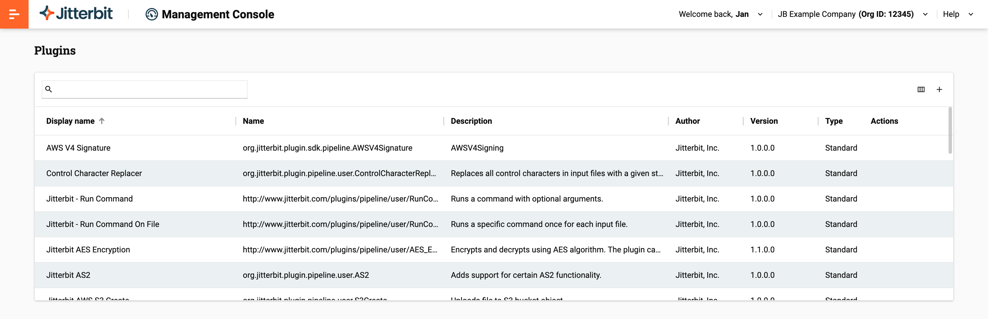 Plugins page