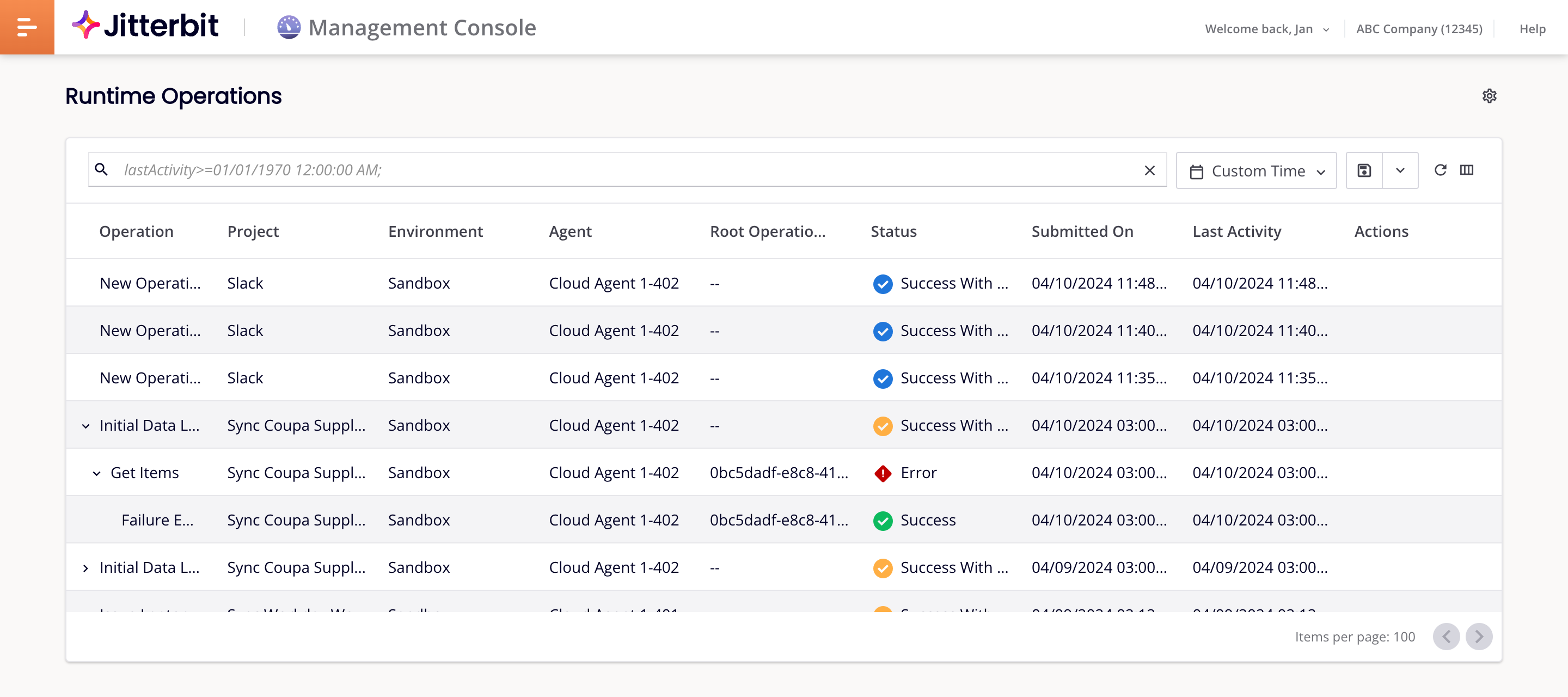 Runtime Operations page