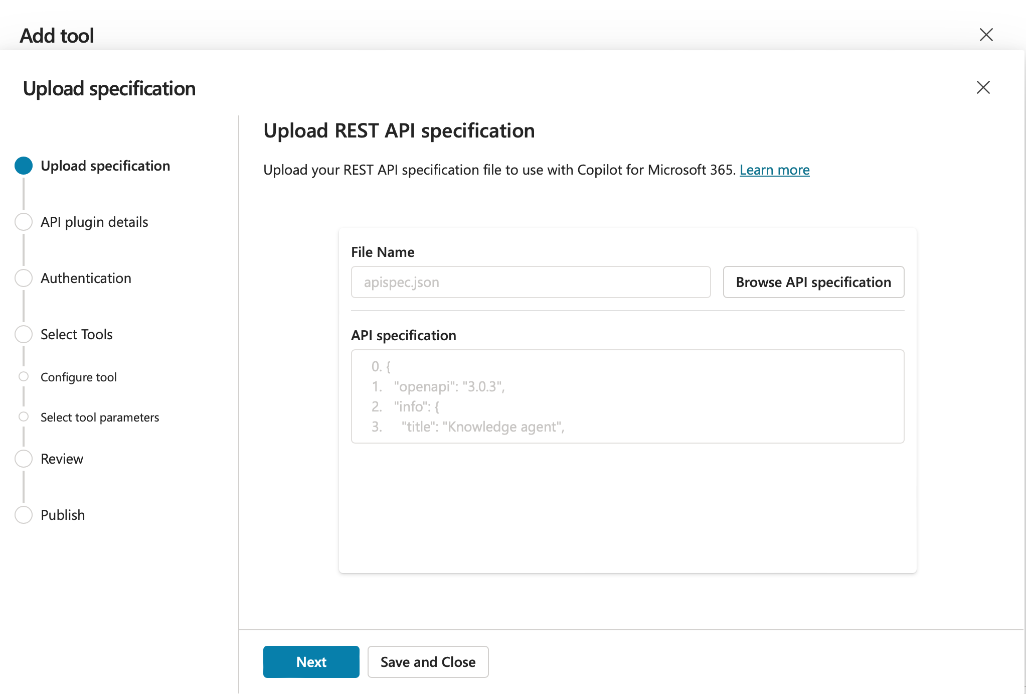 Microsoft Copilot upload spec