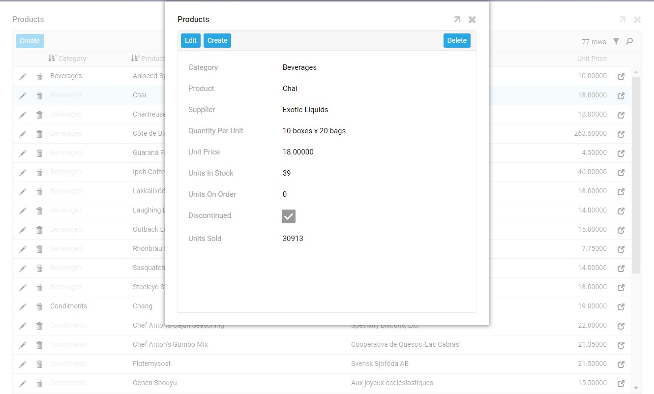 Example Popup page containing a Form panel