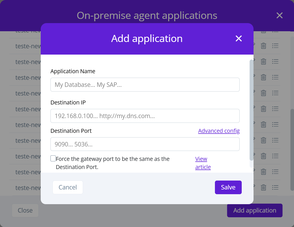 configure a new application on an on-premise agent image 10