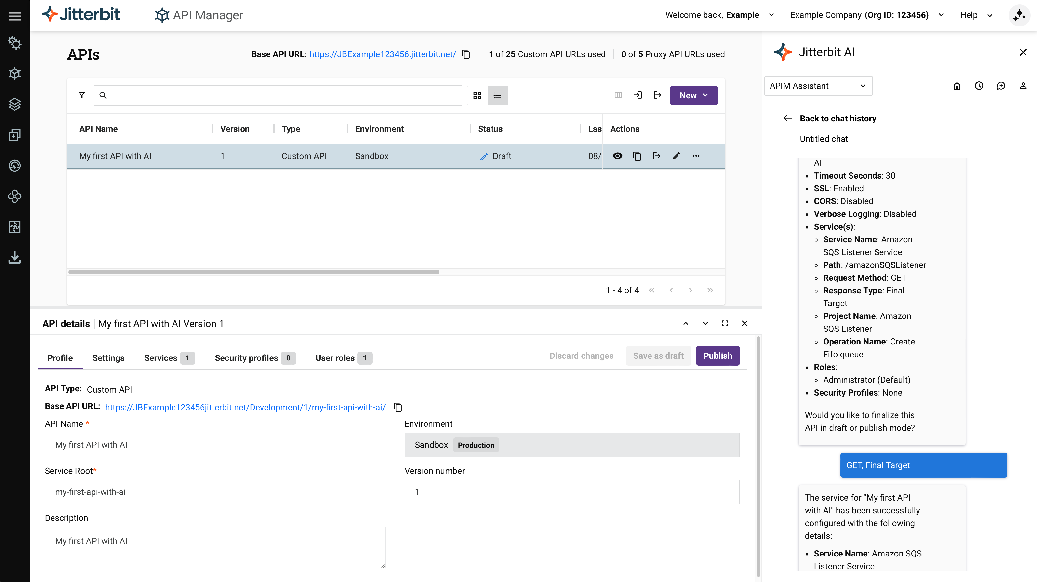 API Manager header with AI bot open