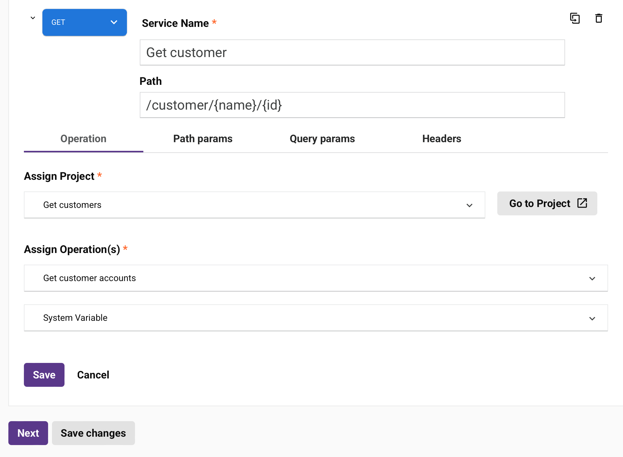 publish new API step 2 assign operations custom