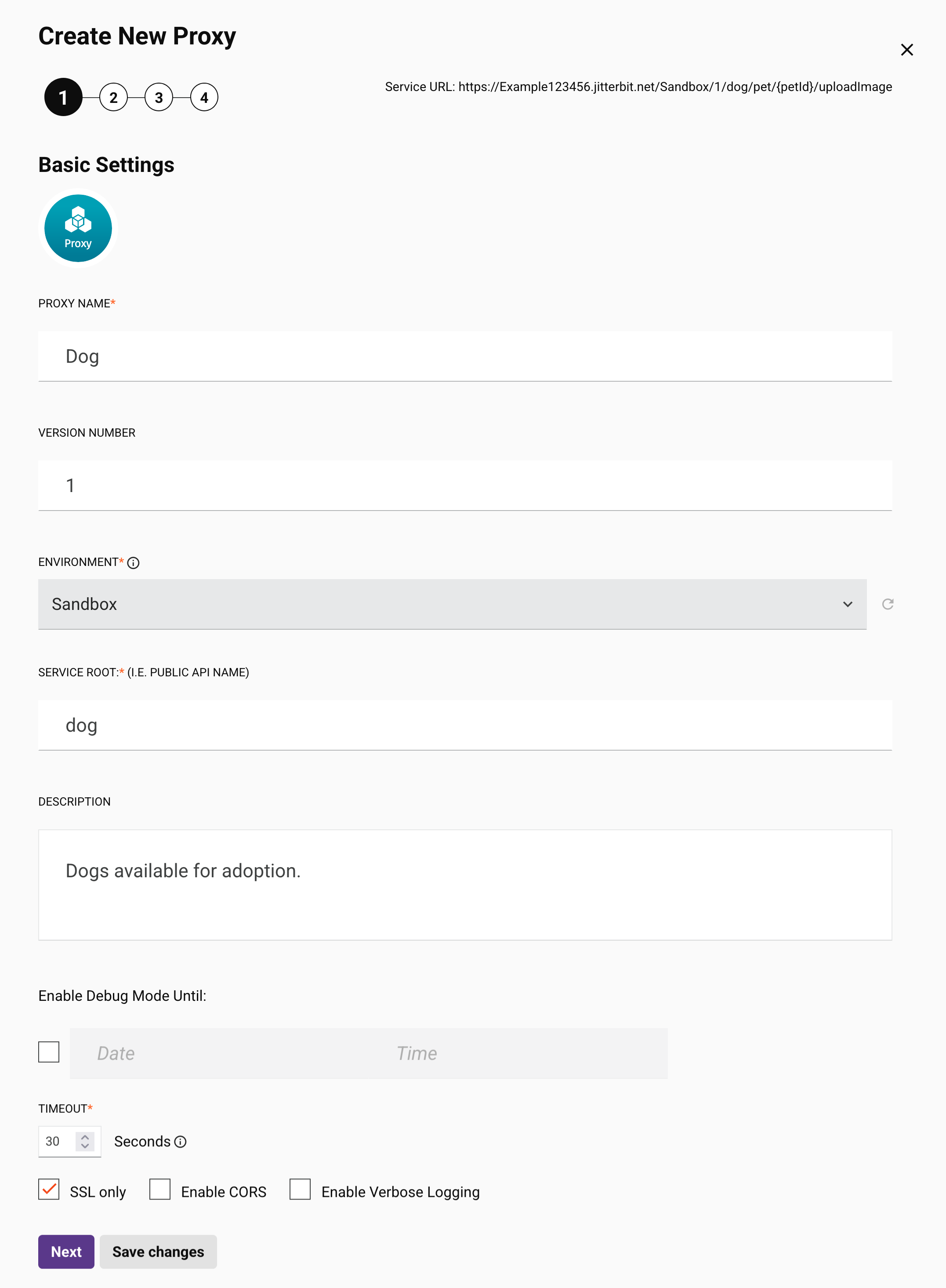 create new proxy step 1 basic settings