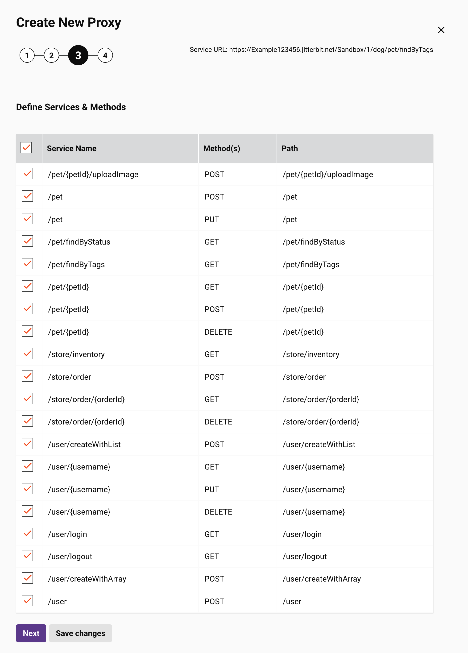 create new proxy step 3 services OpenAPI