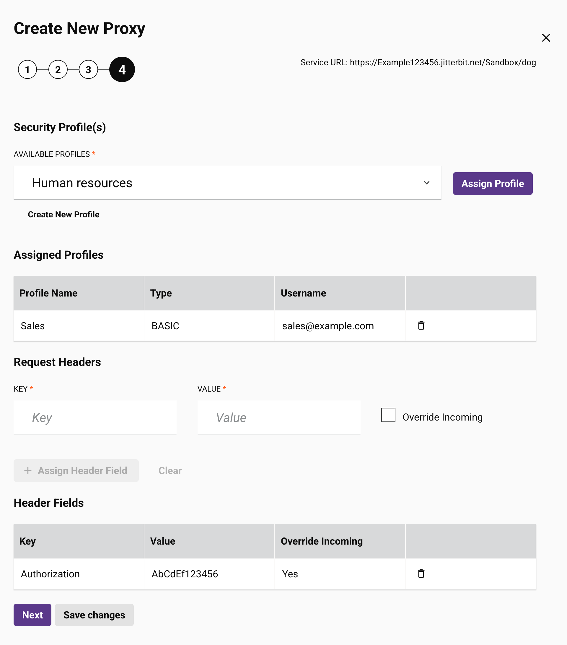 create new proxy step 4 security profiles