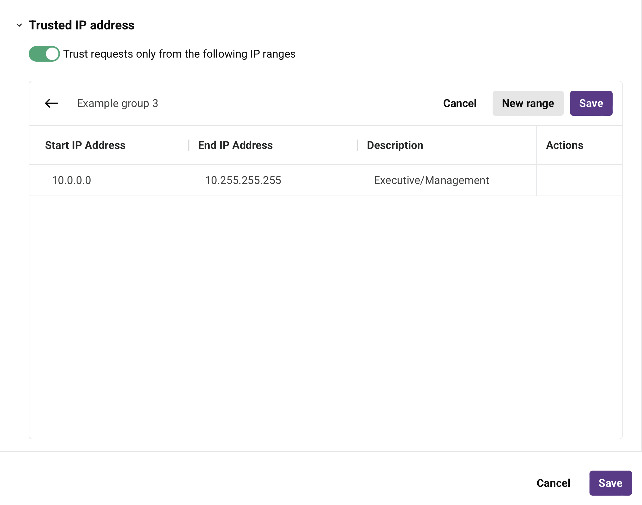 configuration new trusted IP group