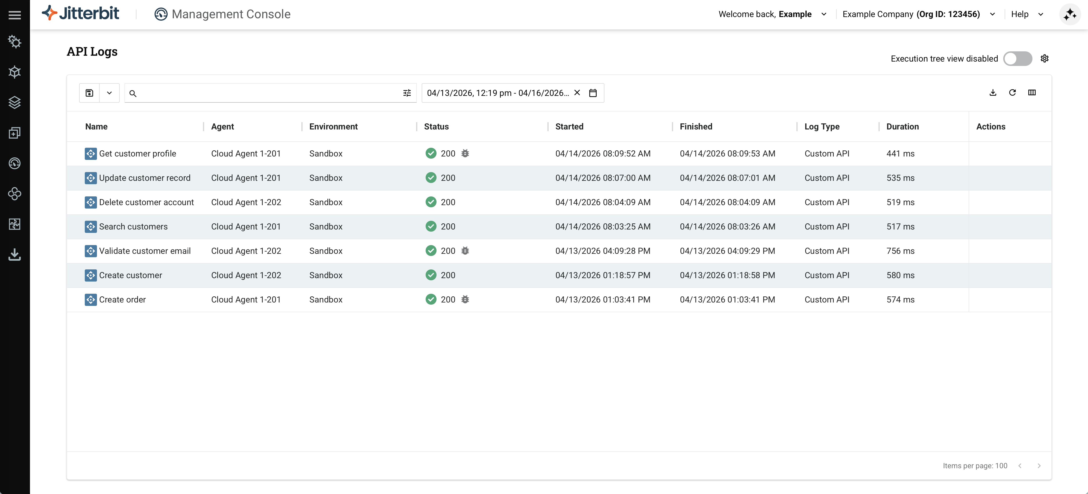 API Logs page
