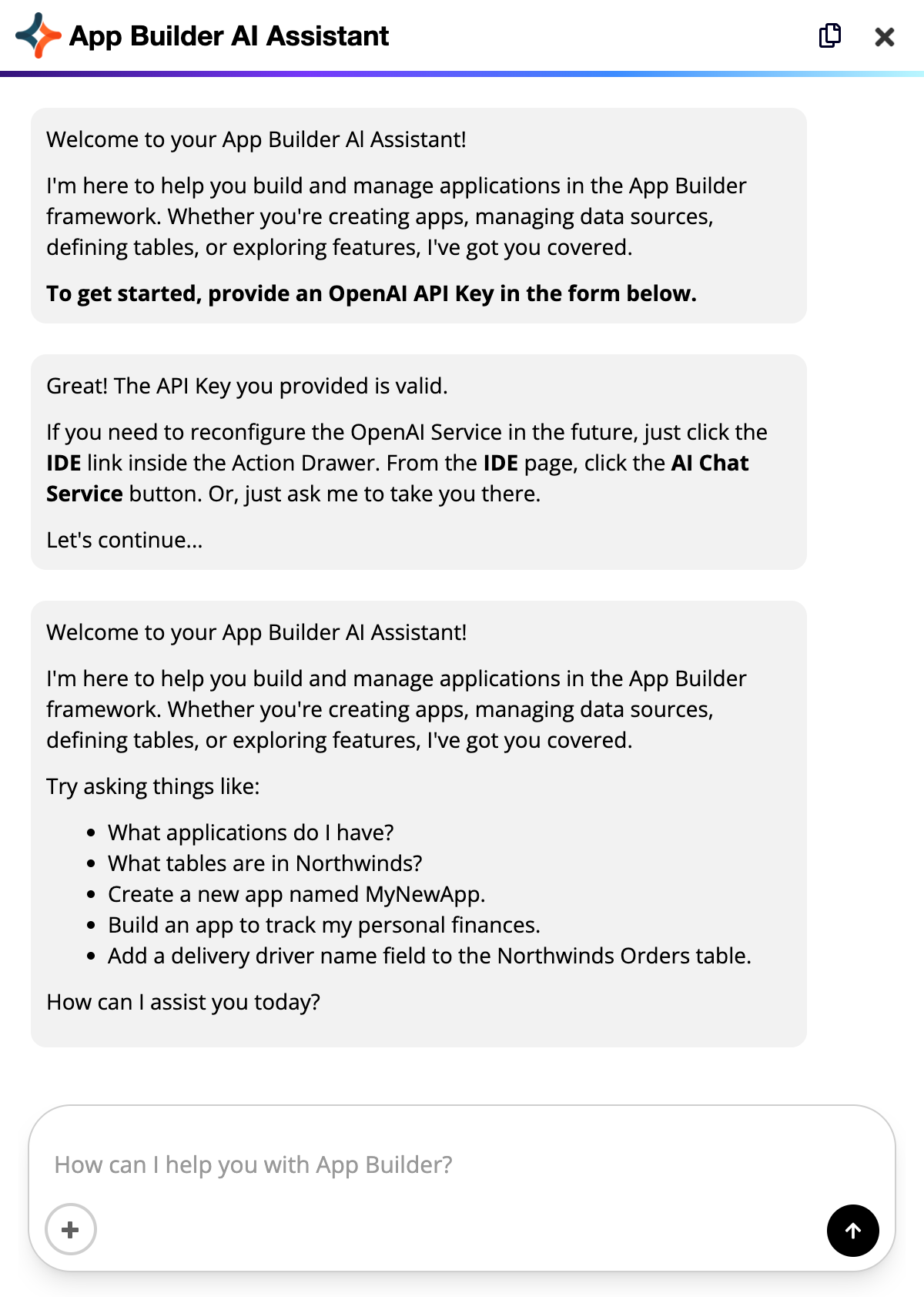 AI Assistant welcome message