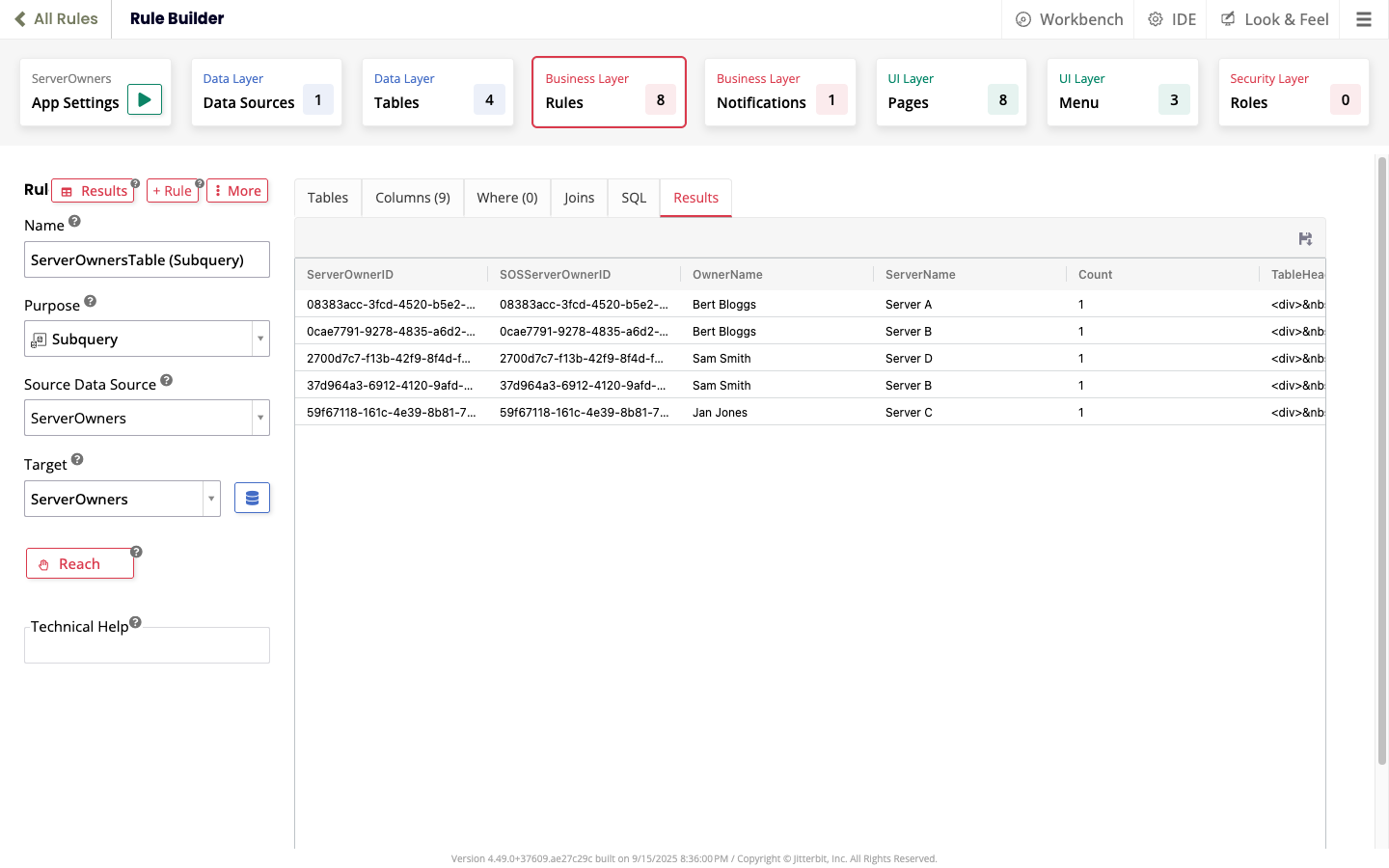 ServerOwnersTable results
