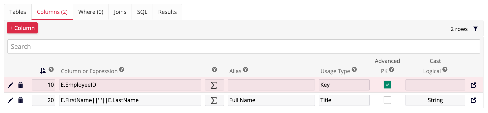 Columns panel 3 - Rule builder