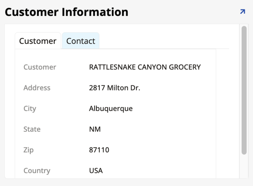 Customer Information panel