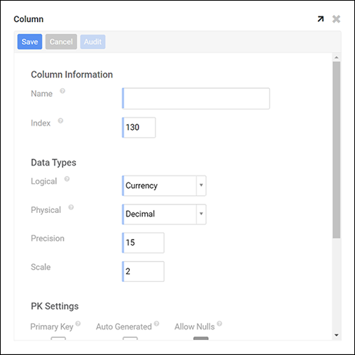 App Builder screen for new Column A trace 8