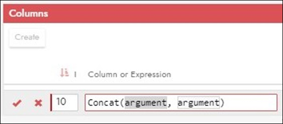 Figure 3: Example of Concat function autocompleting with space for arguments Acefig 3