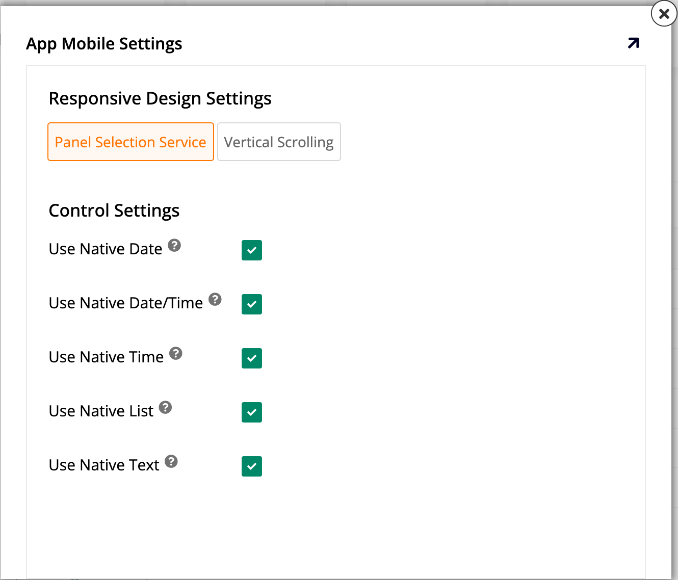 App Mobile Settings