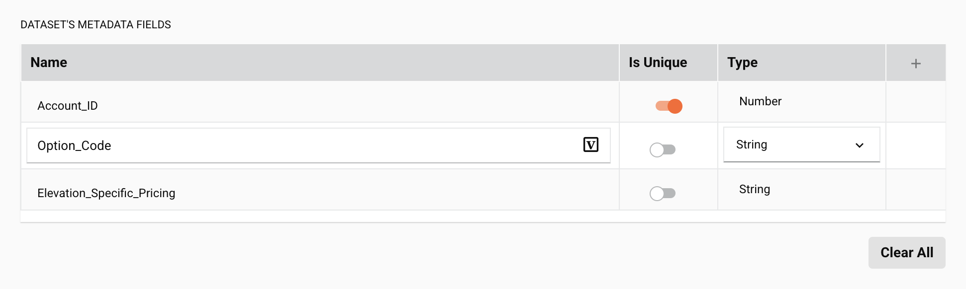 Table Component: In edit mode