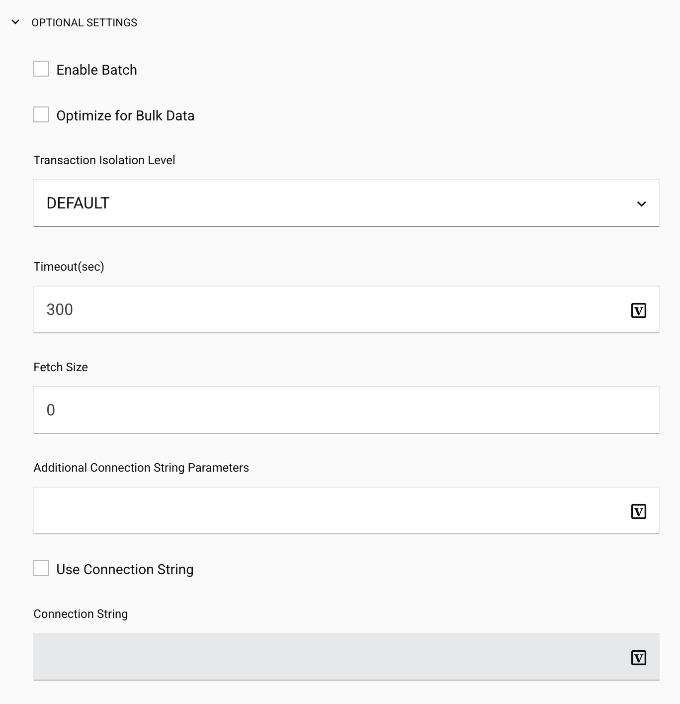 database connection optional settings