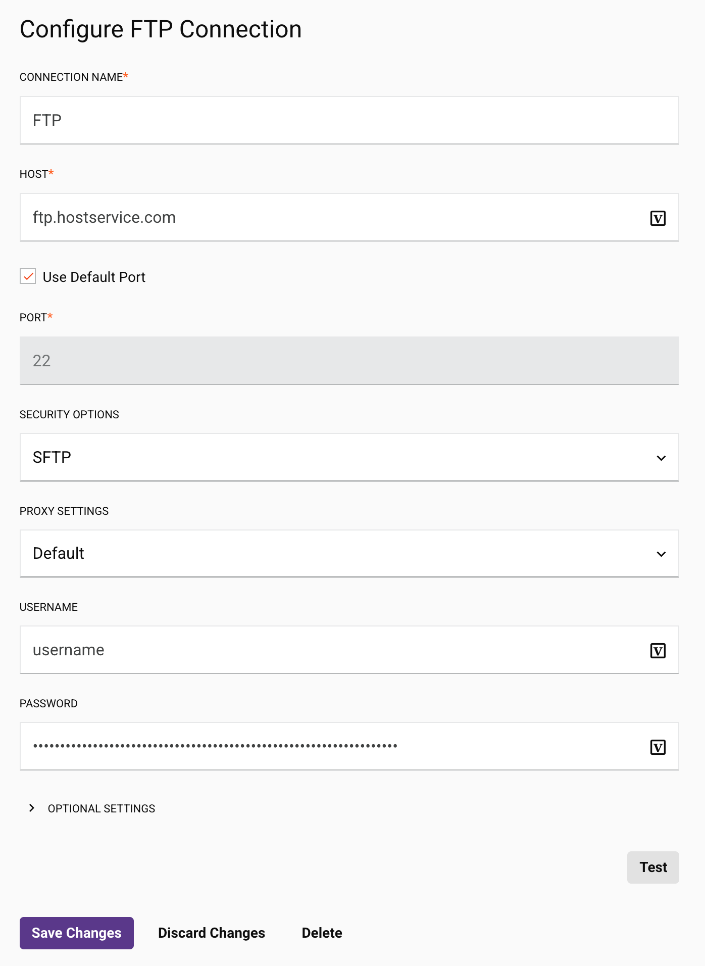 FTP connection configure