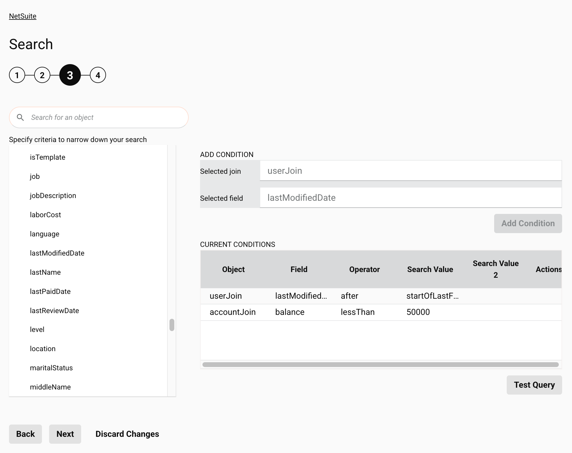 Actividad de búsqueda 3 de NetSuite Search, búsqueda ampliada