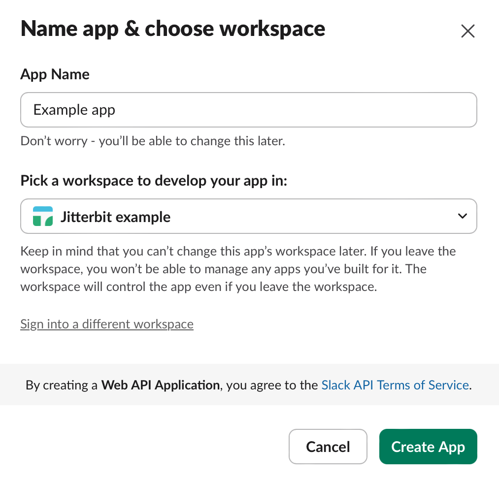Slack application creation