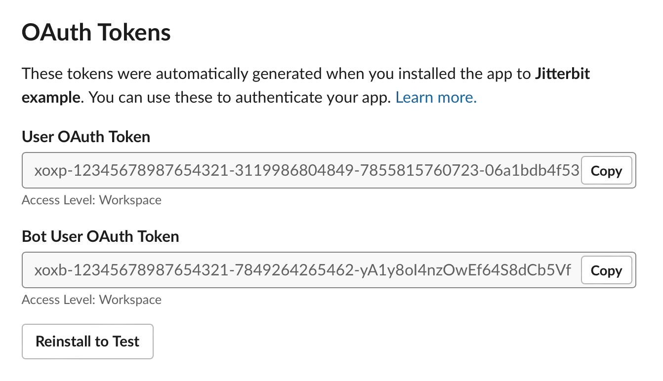 Slack application creation