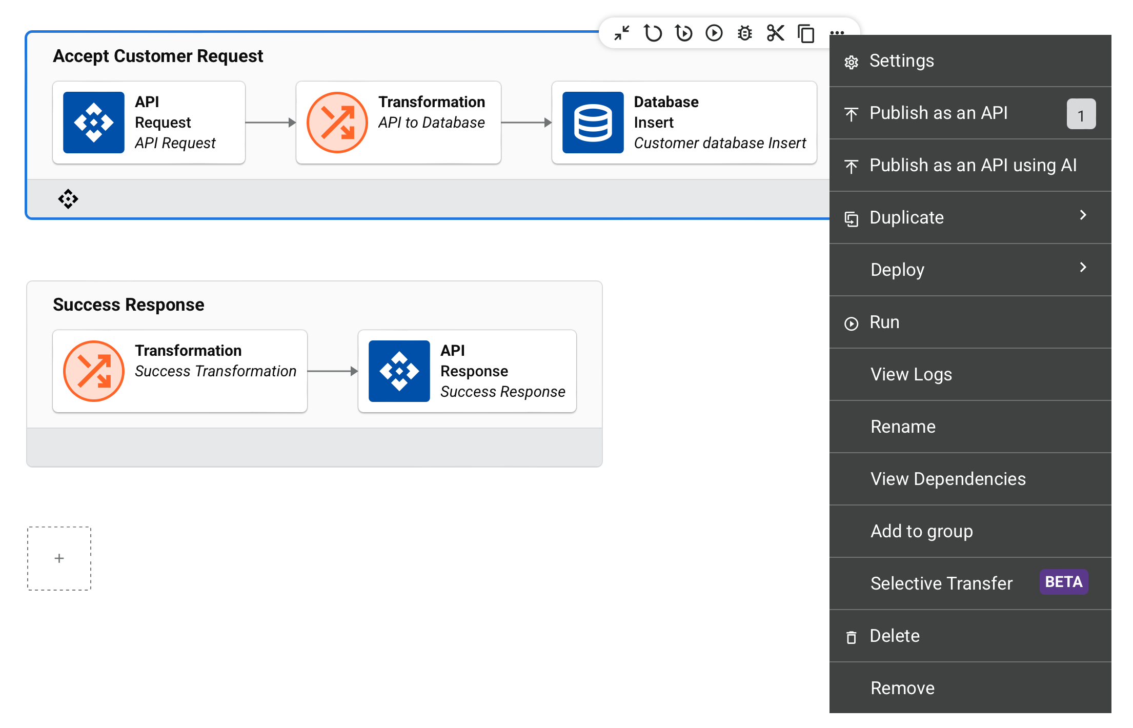 operation actions menu