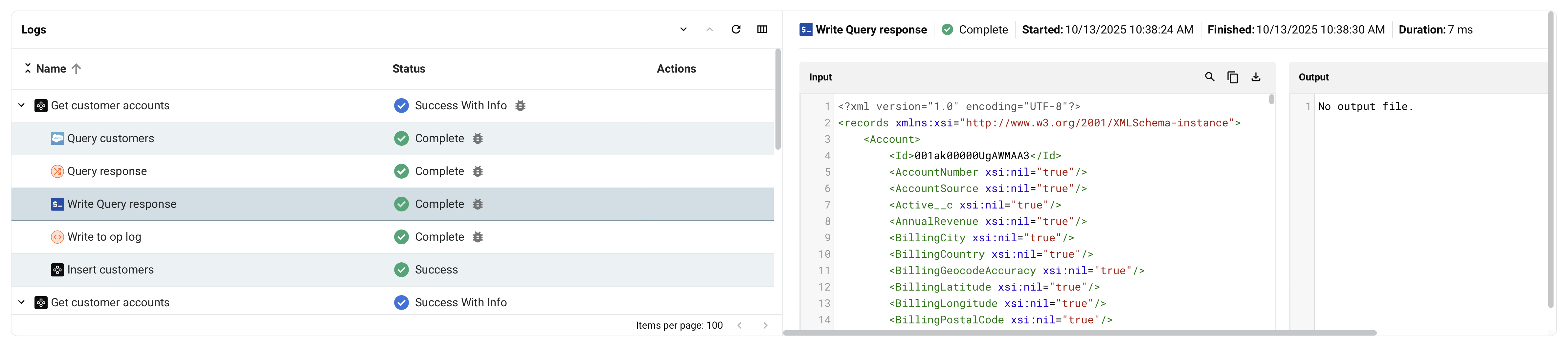 logs table operation steps header