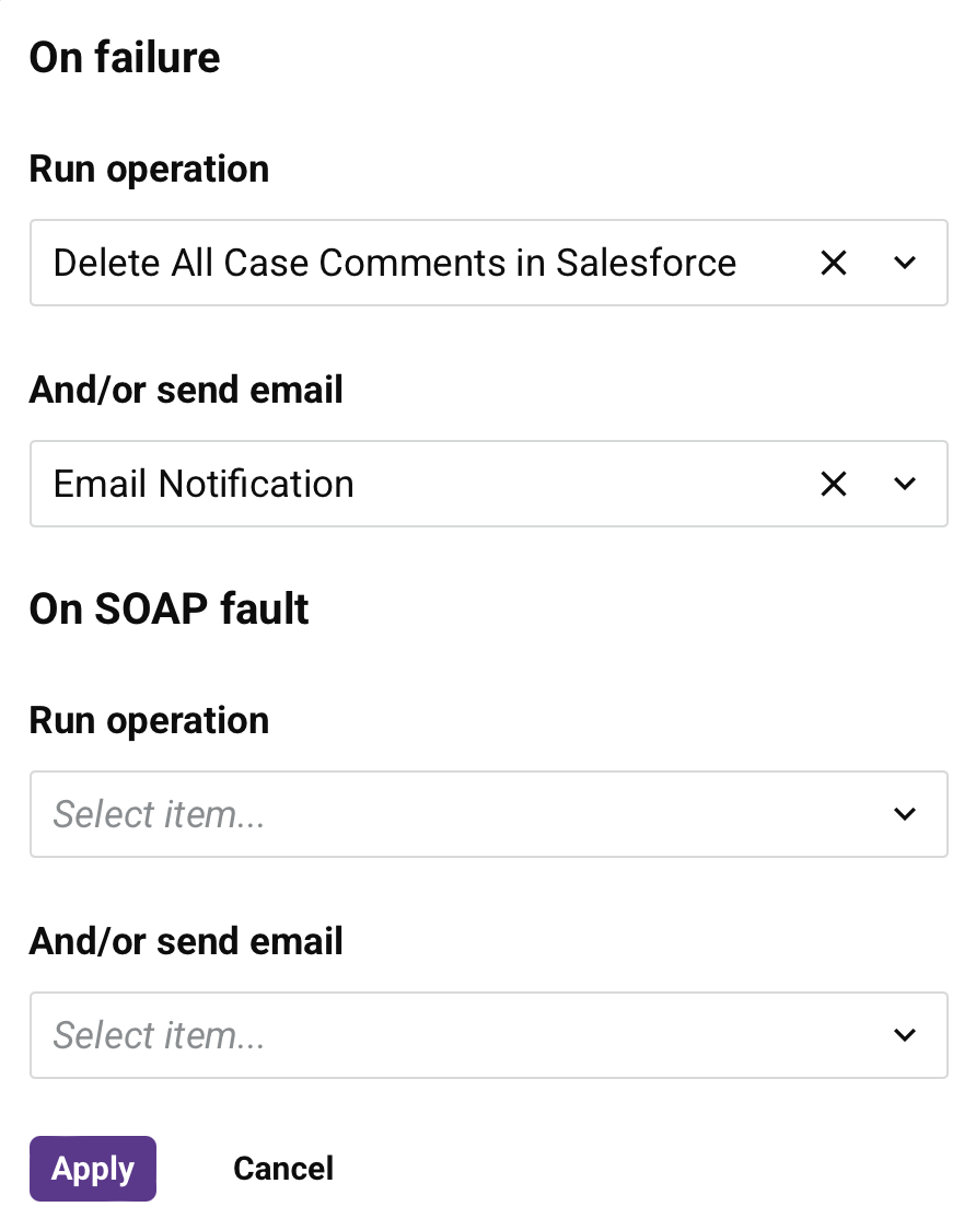 on failure or SOAP fault