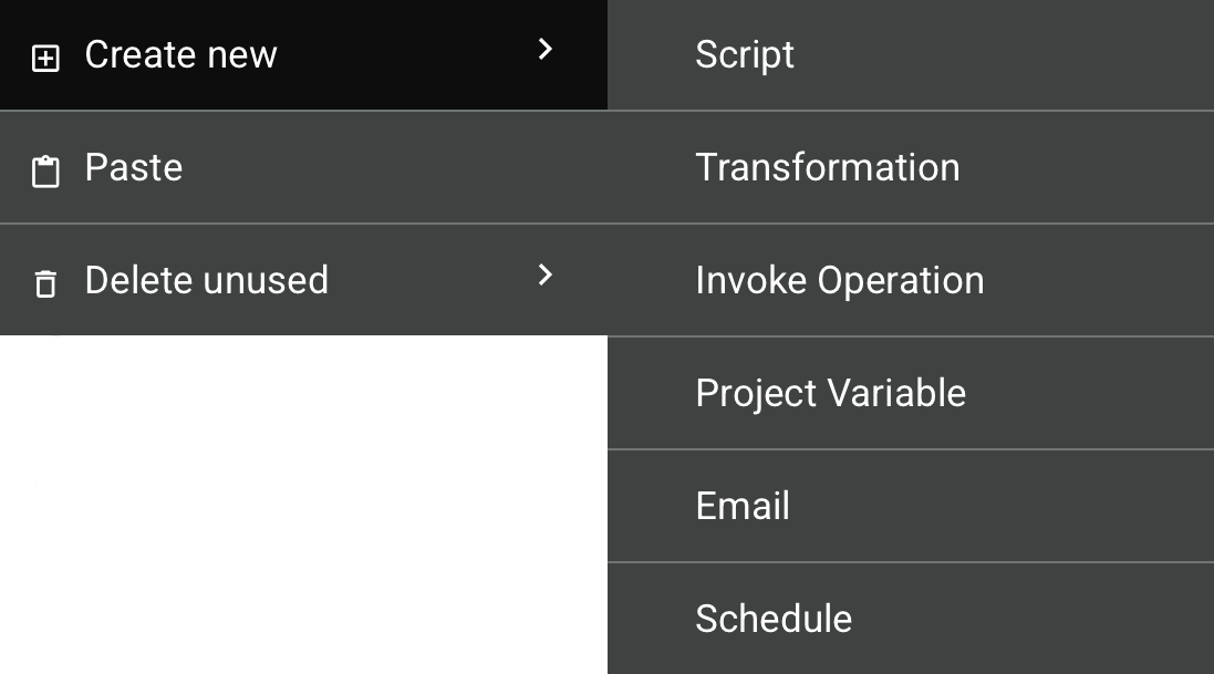 criar novo menu de ações