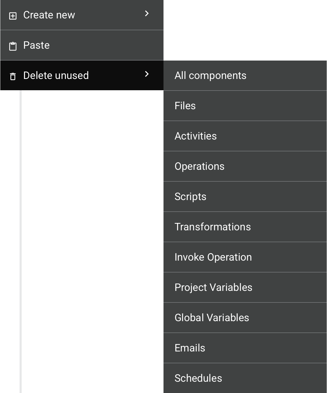 excluir menu de ações não utilizadas