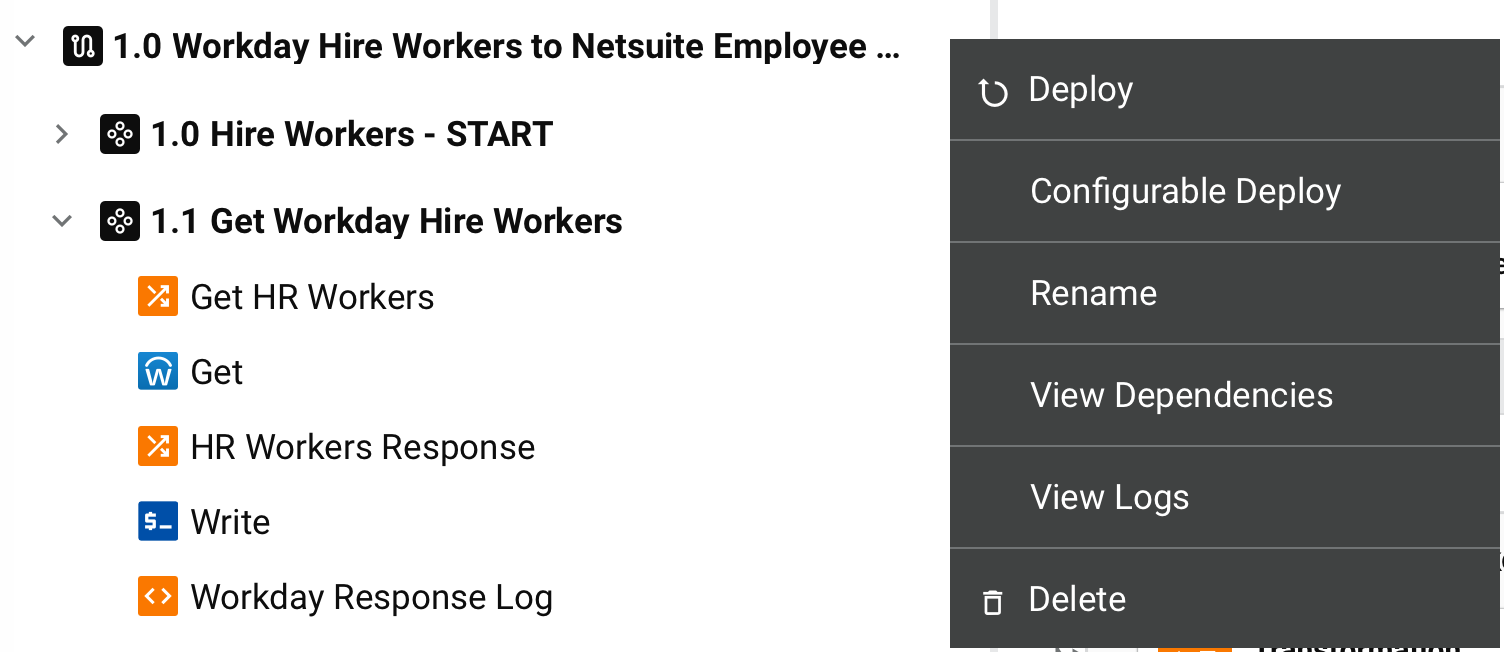 workflow actions menu
