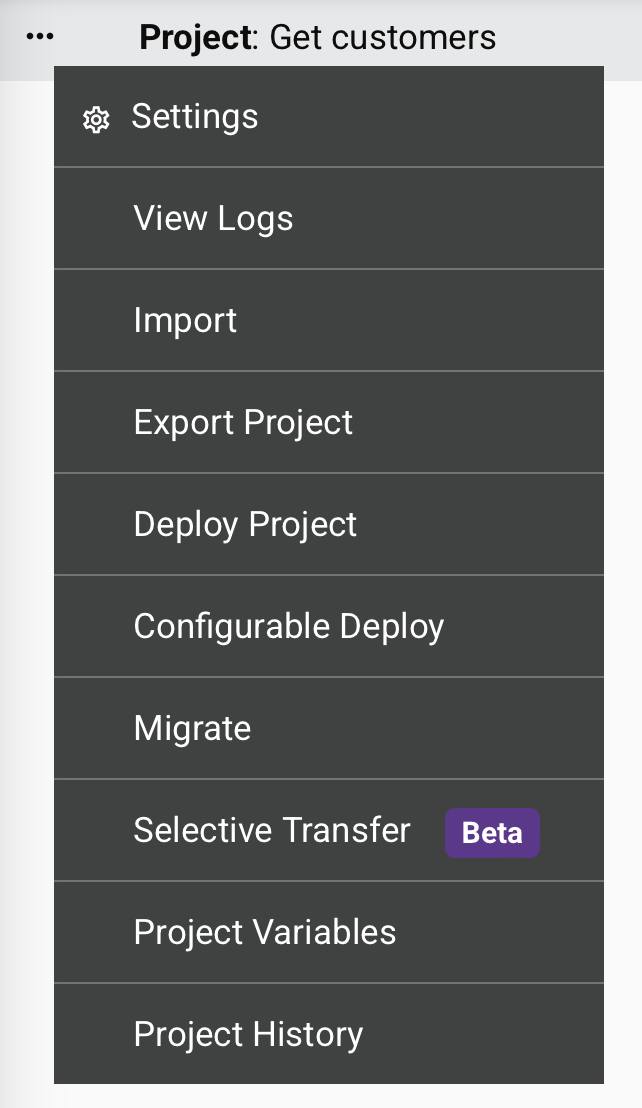 menu de ações sem seleções