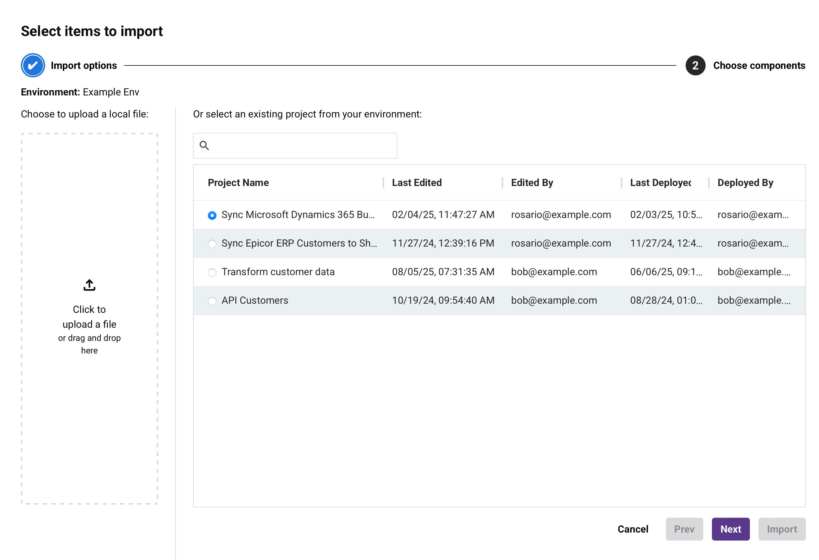 select items to import