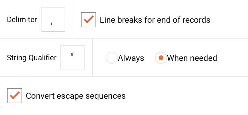 flat character delimited options