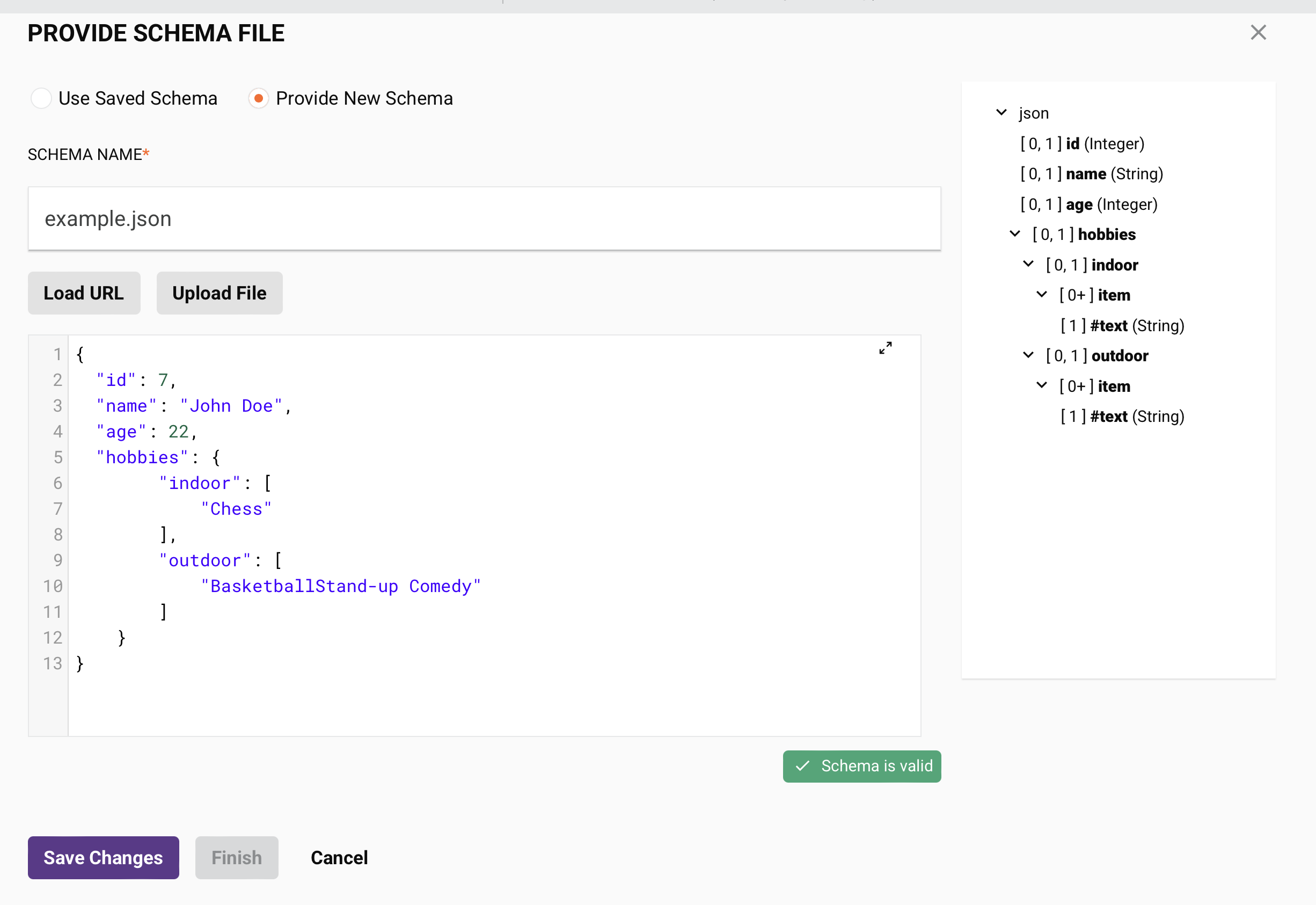 sample file saved schema