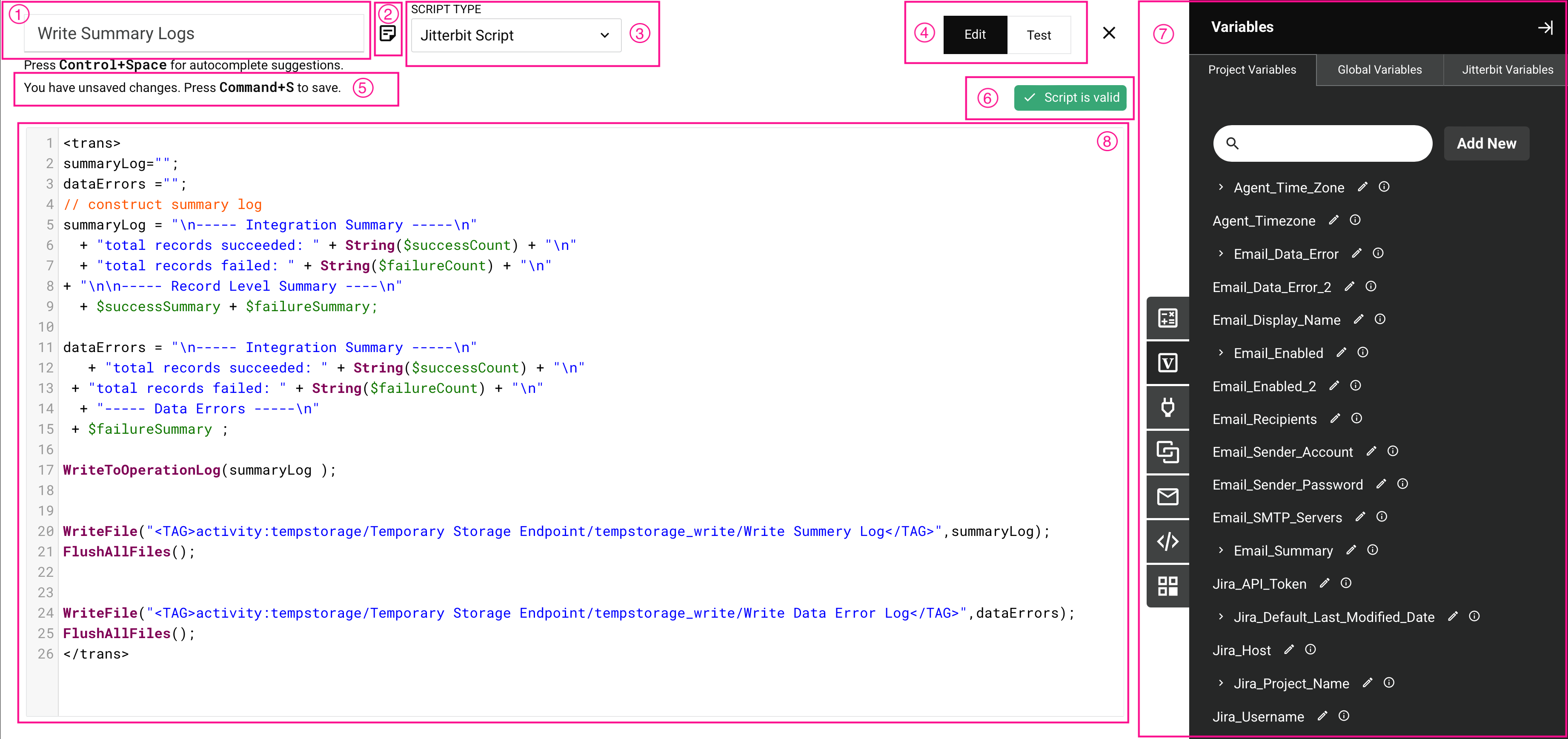 inline script editor annotated