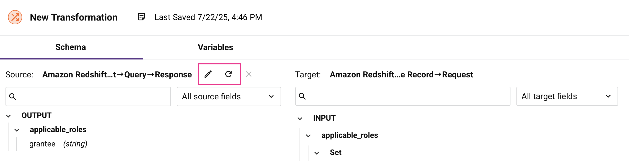 schema mismatch schema actions menu