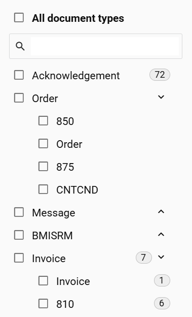Filtro de tipo de documento expandido para mostrar subtipos