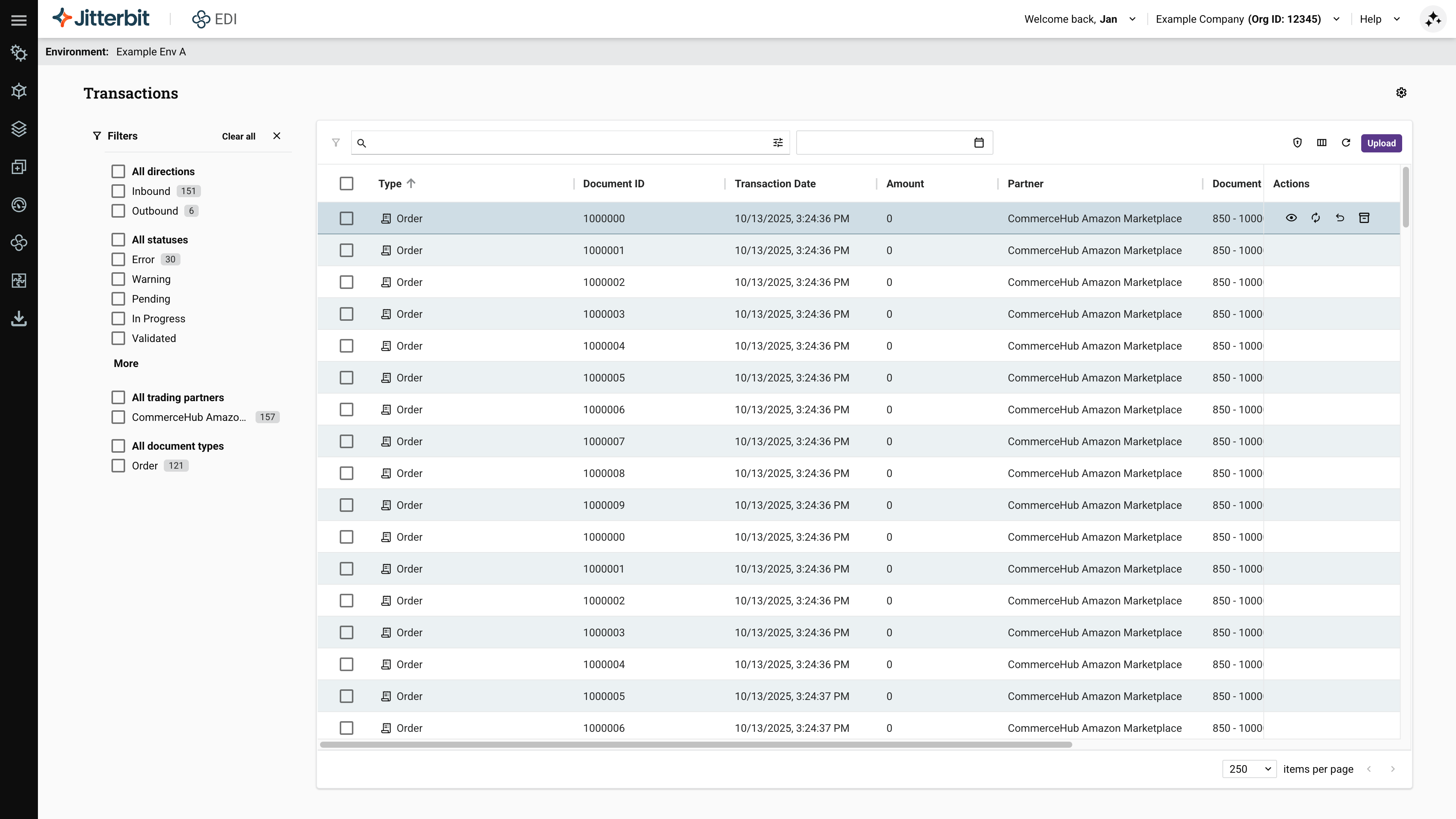 Página de Transações