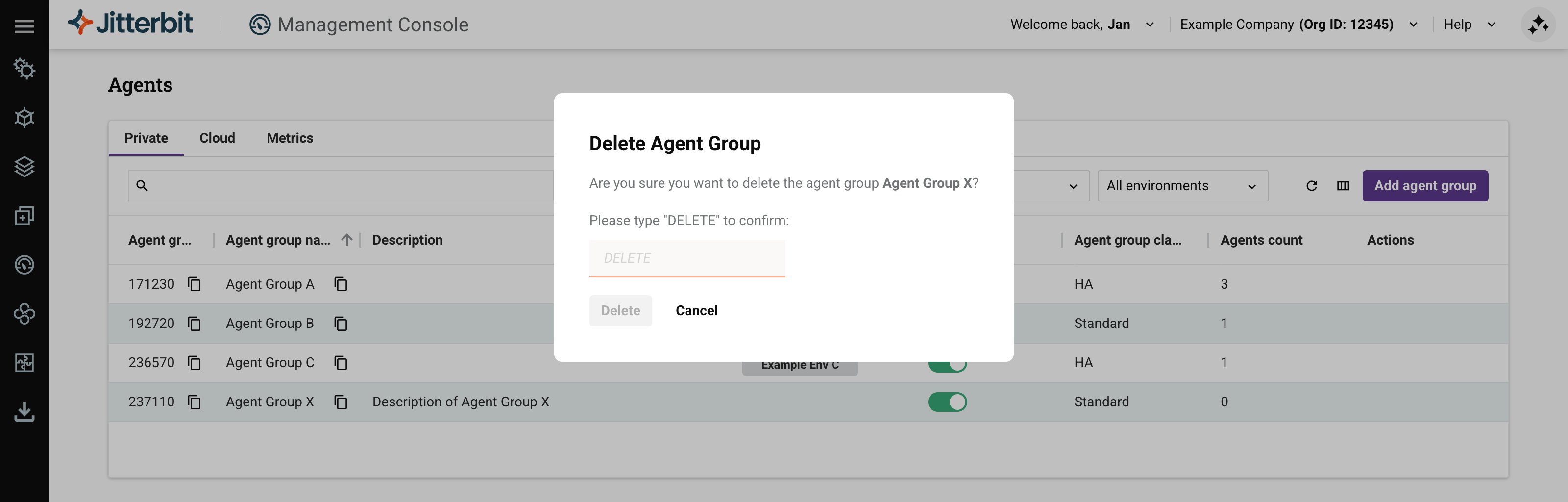 Delete agent group