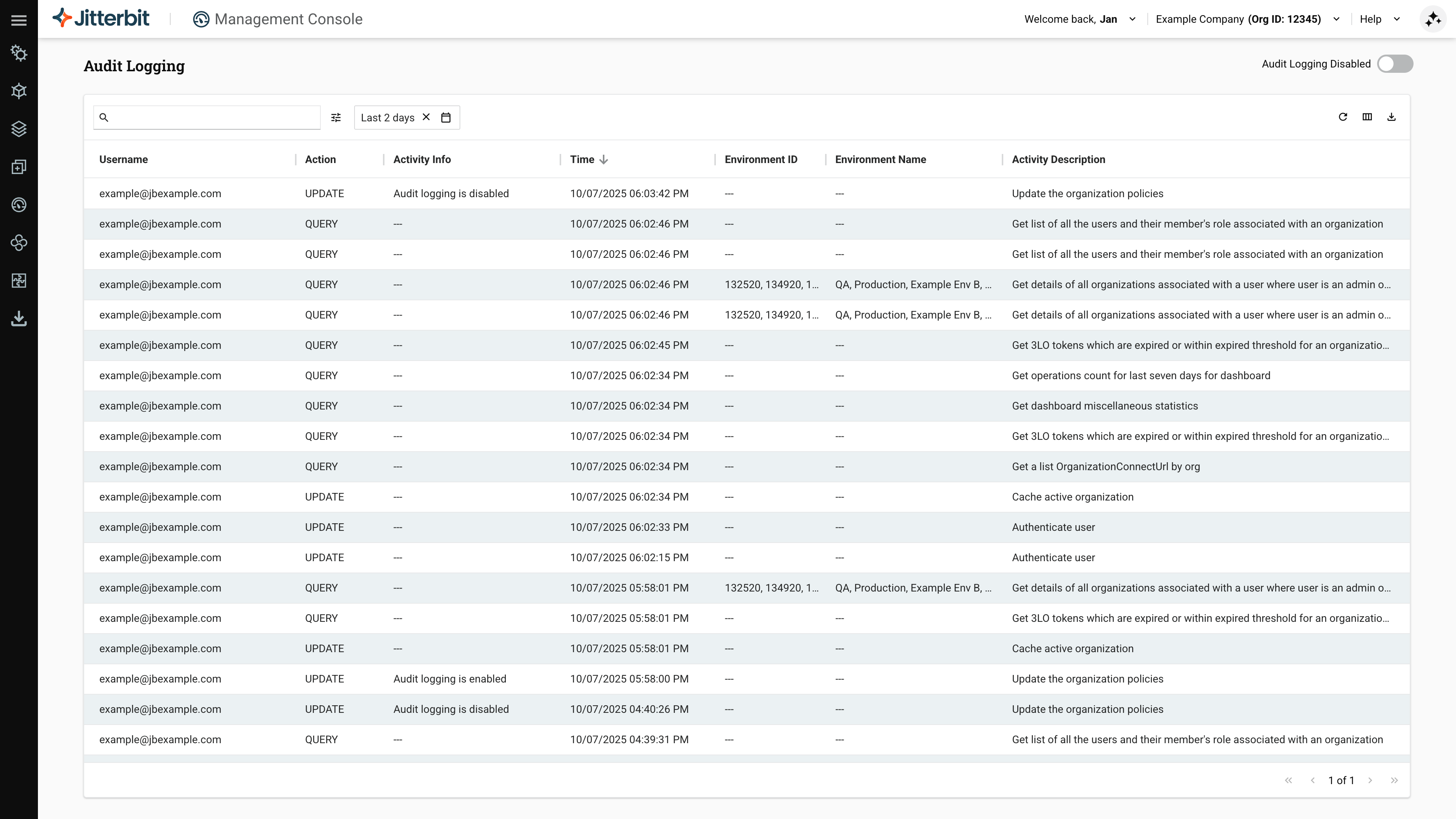 Audit logging table