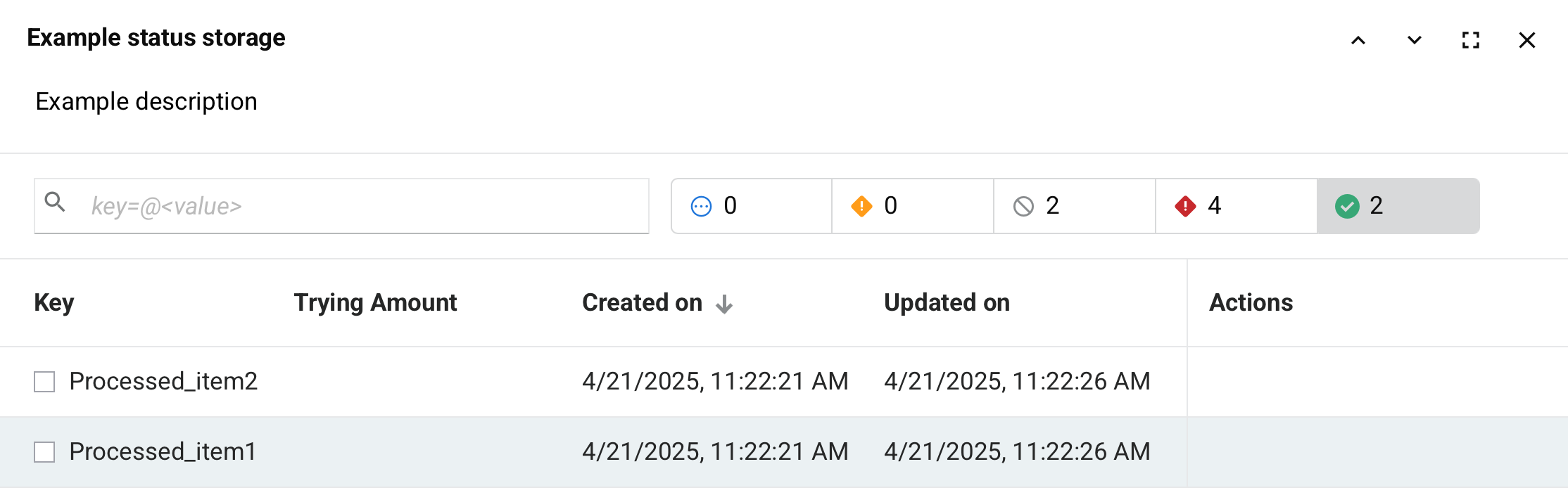 status storage details