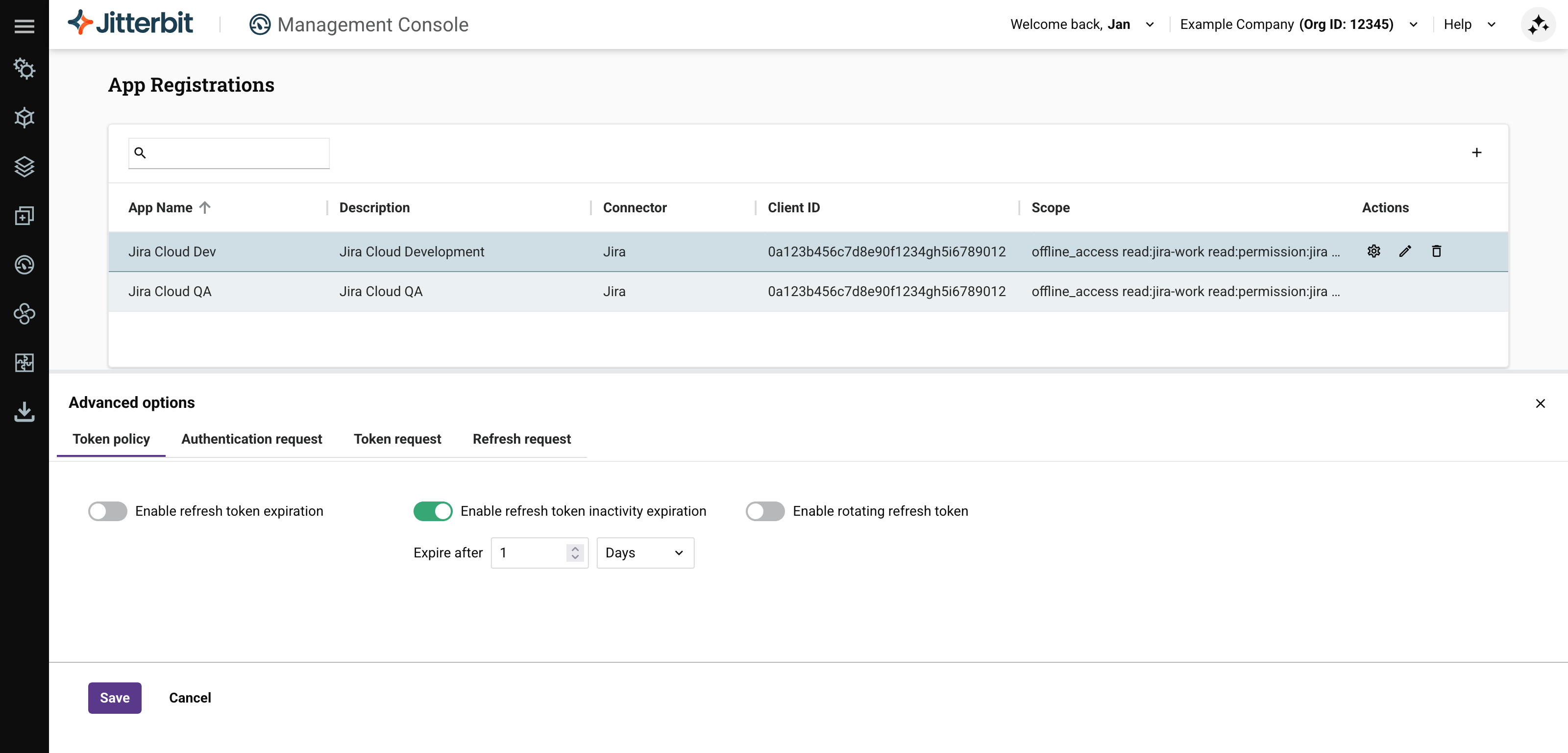 Expiração de inatividade do token de atualização