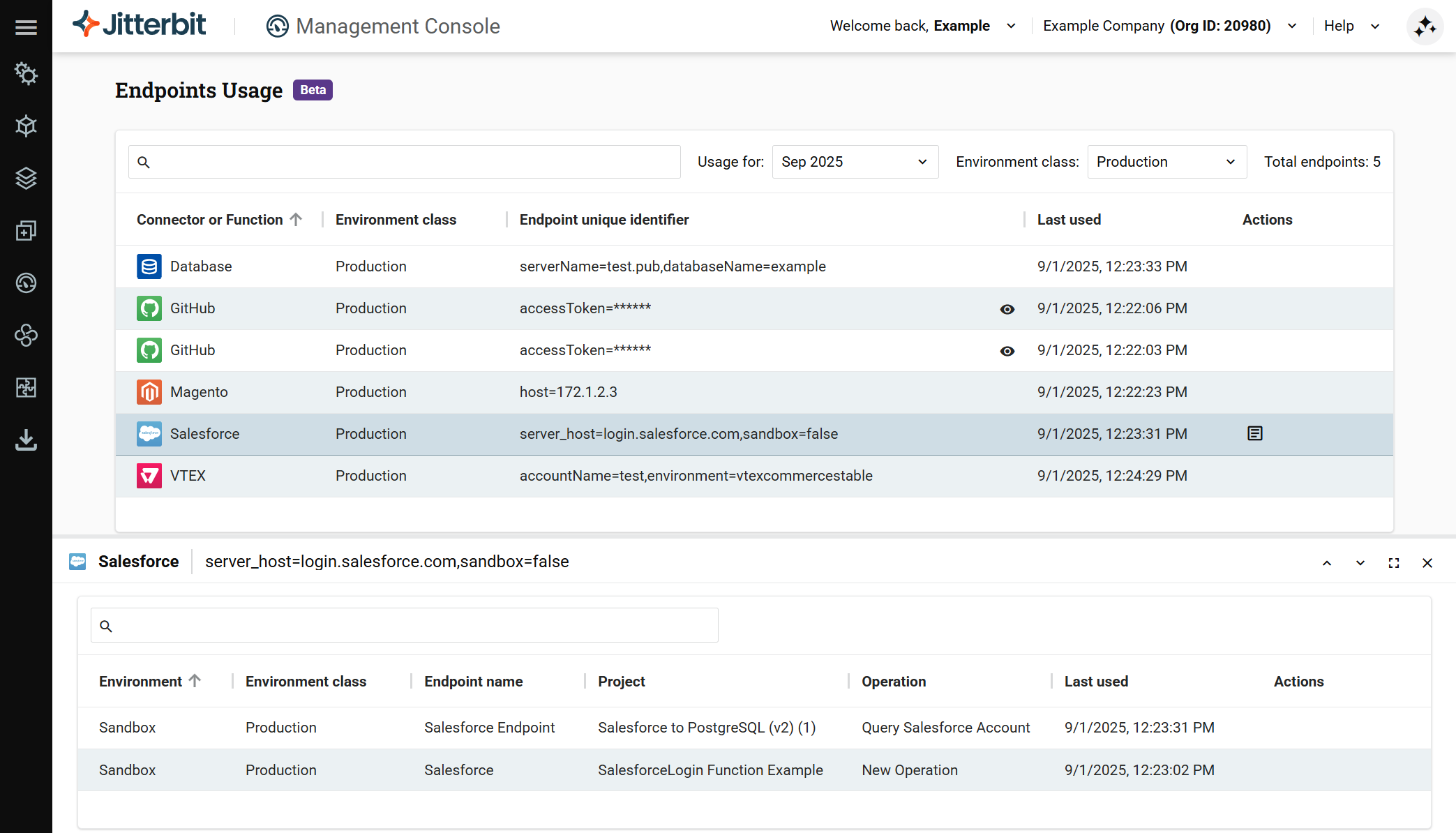 Endpoints page open tab