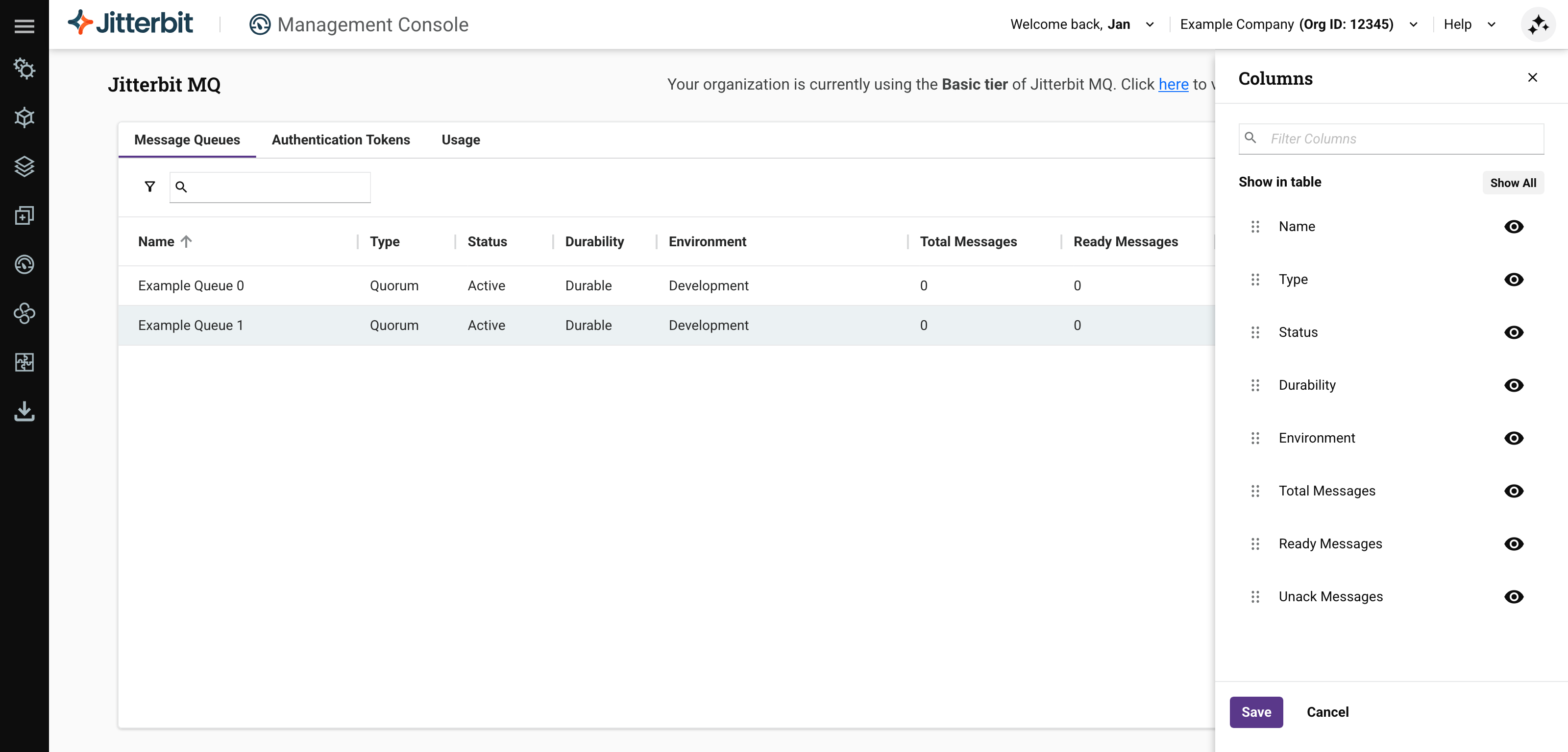 filter columns dialog