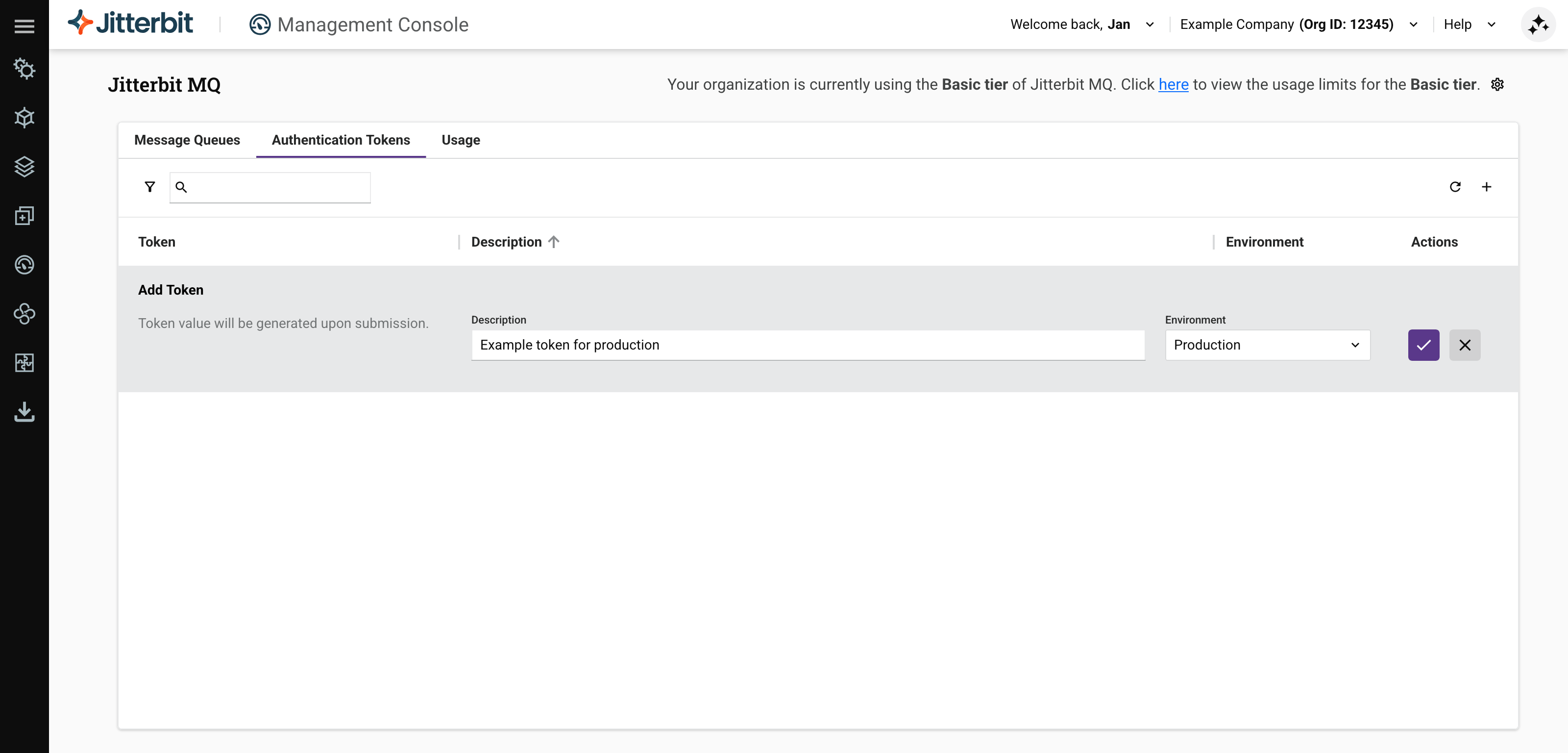 Authentication tokens configure token