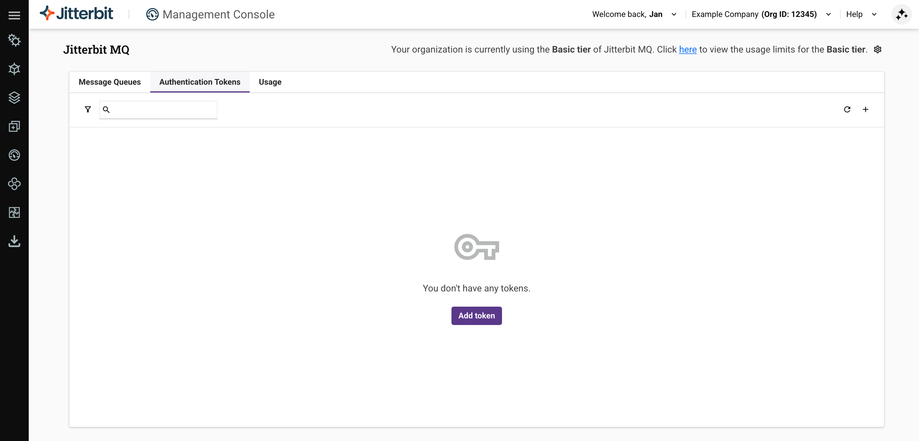 Authentication tokens add token